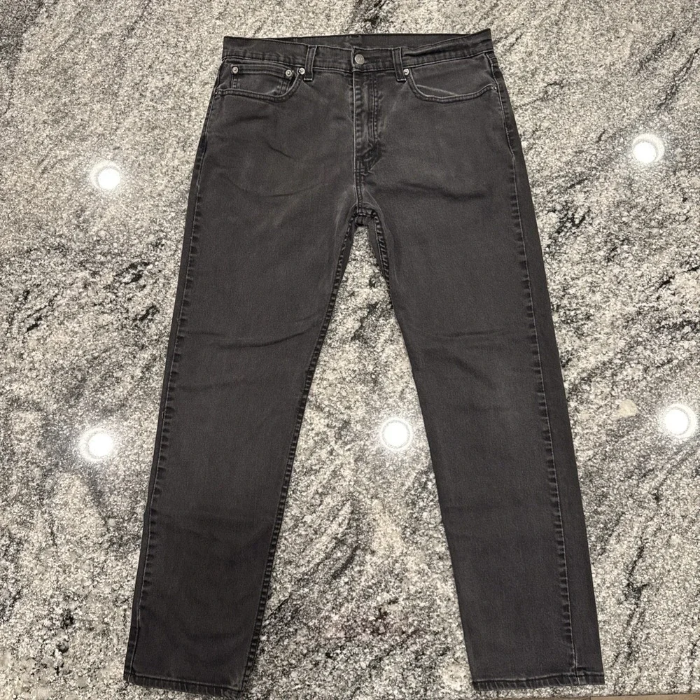 Levi's 502 Tapered Jeans‎ Mens 34x32 Black Charcoal Denim Regular Fit #526